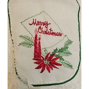 Vintage Christmas Apron White Sheer‎ Lace Embroidered Poinsettia Holiday cooking